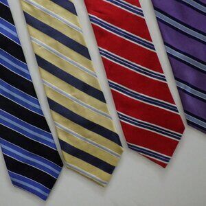 Tommy Hilfiger Men's Necktie Silk Red and Blue Striped Tie 3.5" Wide 58.5" Long